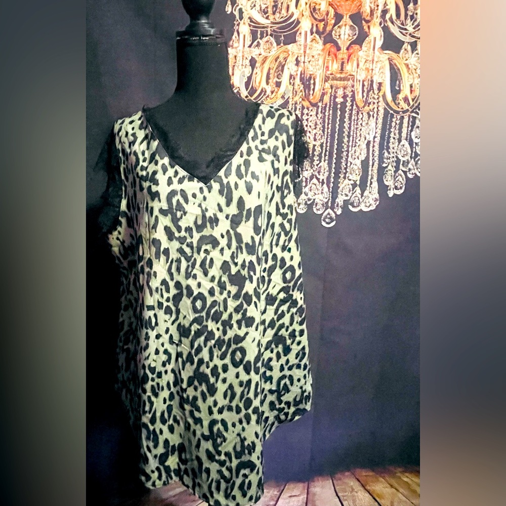Camisole, light green with black cheetah markings and lace